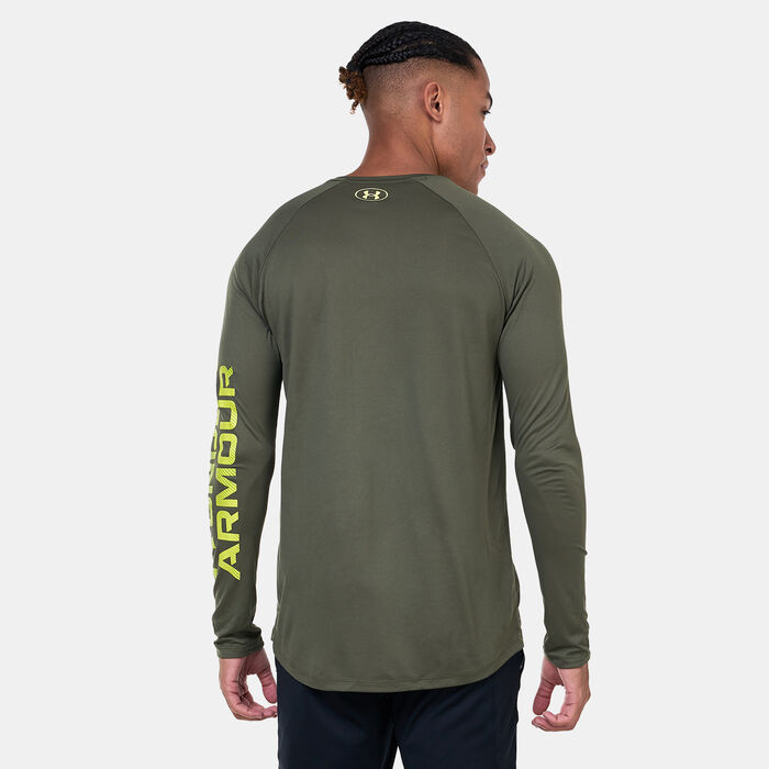 Under Armour Men's UA Tech™ Print Fill Long Sleeve Training T-Shirt Green image number 1