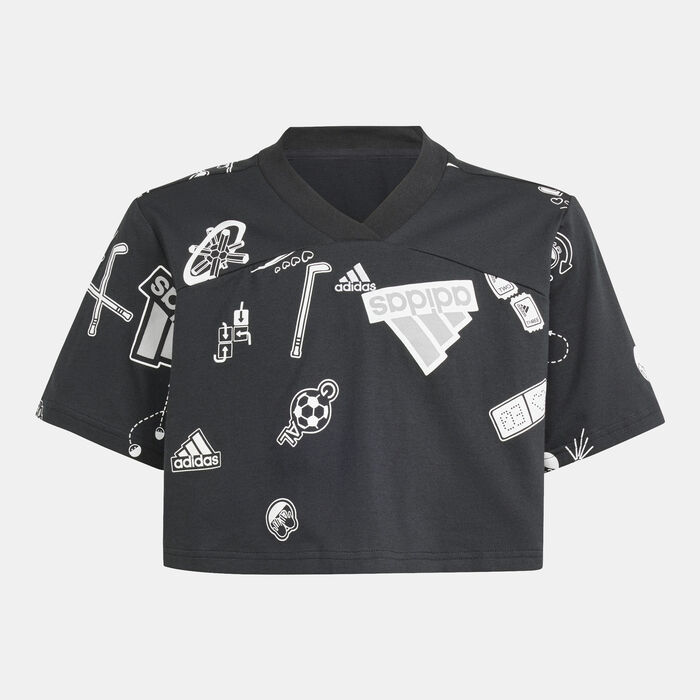adidas Kids' Brand Love Crop T-Shirt (Older Kids) Black adidas Kids' Brand Love Crop T-Shirt (Older Kids) Black image number 0