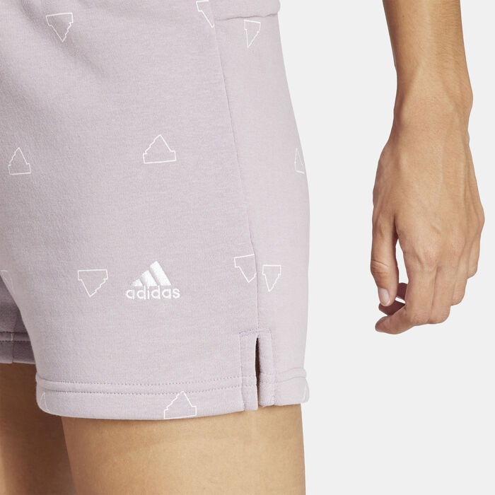adidas Women's Essentials Monogram Graphic Shorts Beige adidas Women's Essentials Monogram Graphic Shorts Beige image number 3