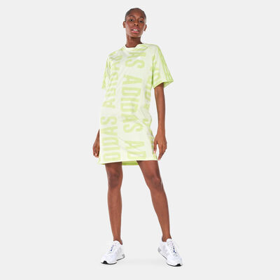 adidas Women's Essentials Oversized adidas Allover Print Dress Green