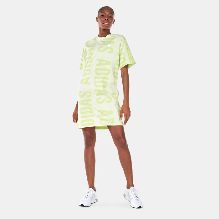 adidas Women's Essentials Oversized adidas Allover Print Dress Green image number 0