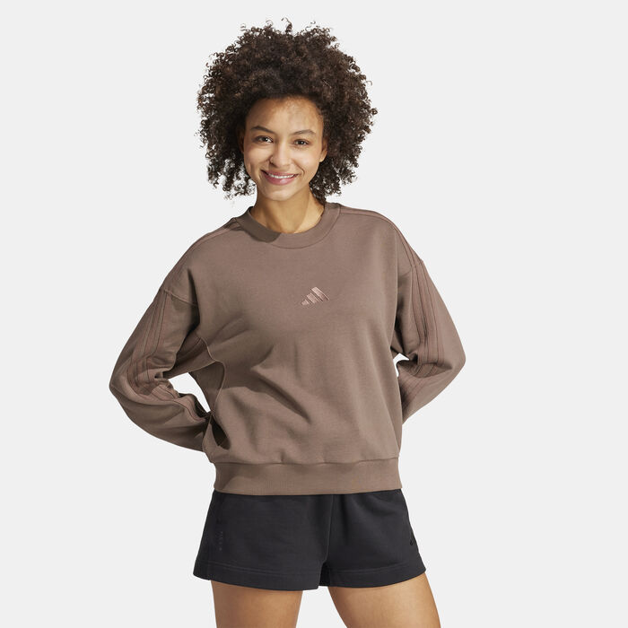 adidas Women's ALL SZN French Terry 3-Stripes Sweatshirt Brown adidas Women's ALL SZN French Terry 3-Stripes Sweatshirt Brown image number 2