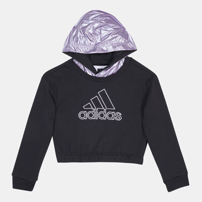 adidas Kids' Winter Glam Fleece Loose Crop Hoodie Black