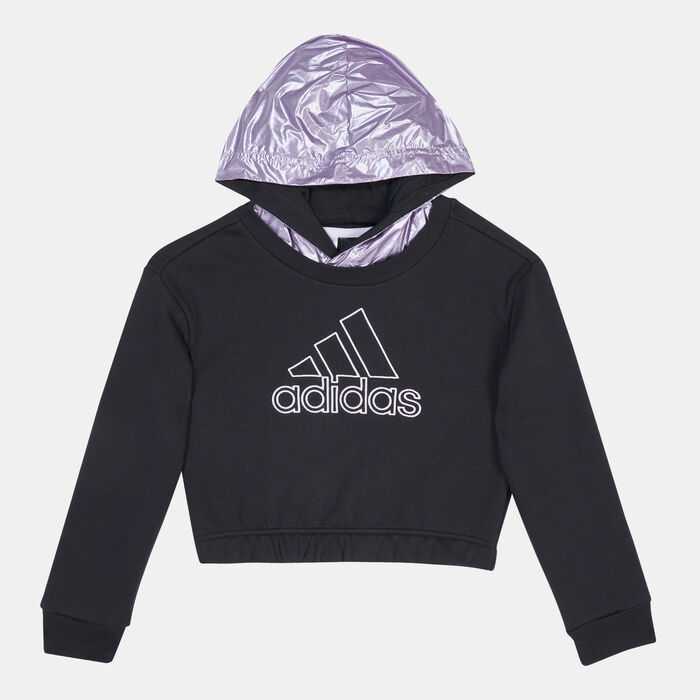 adidas Kids' Winter Glam Fleece Loose Crop Hoodie Black adidas Kids' Winter Glam Fleece Loose Crop Hoodie Black image number 0