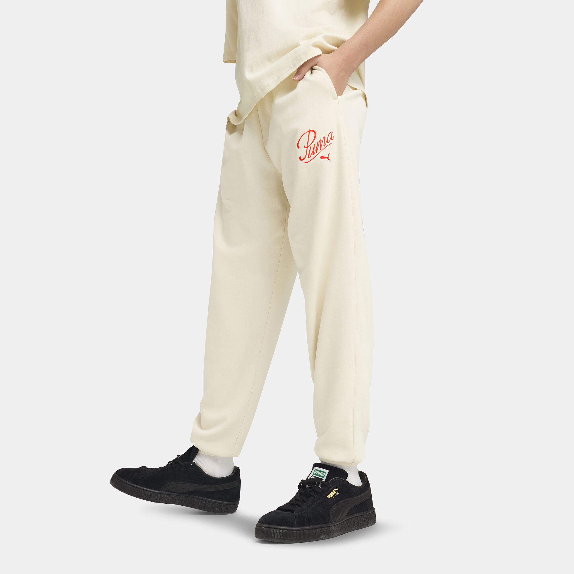 Shop PUMA Kids' Essentials Script Sweatpants Grey Online in