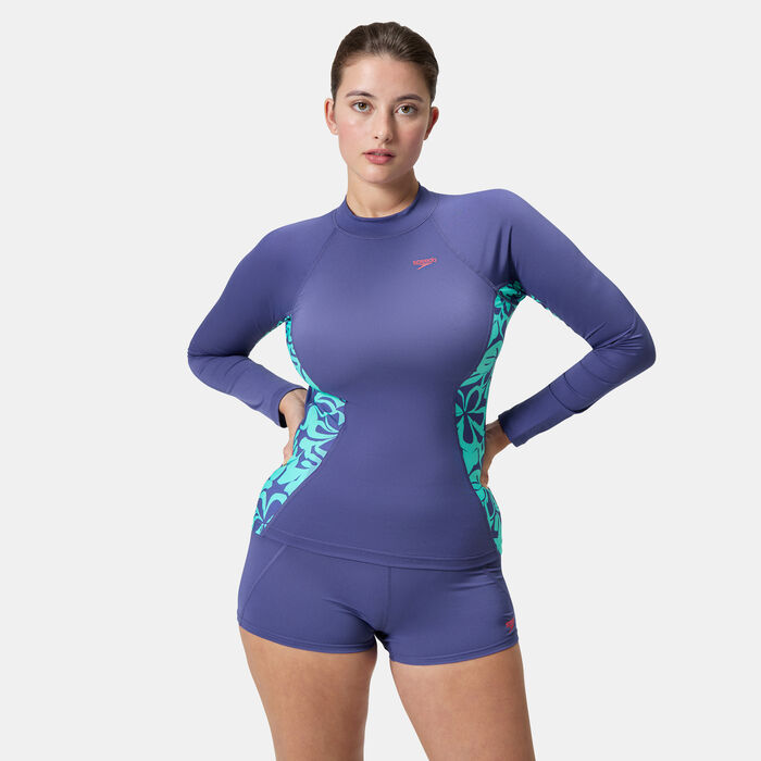 Speedo Womens Printed Swimming Rashguard Purple Speedo Womens Printed Swimming Rashguard Purple image number 0