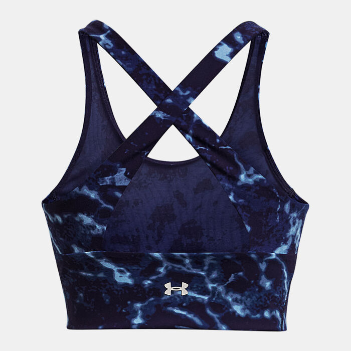 Under Armour Women's Project Rock Lets Go Crossover Printed Sports Bra Blue image number 3