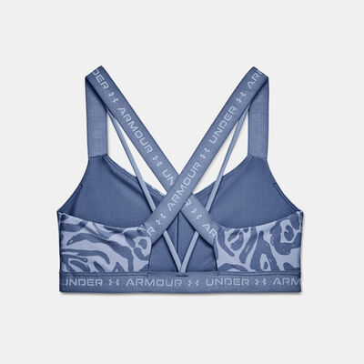Under Armour Women's UA Crossback Low Print Sports Bra Blue Under Armour Women's UA Crossback Low Print Sports Bra Blue