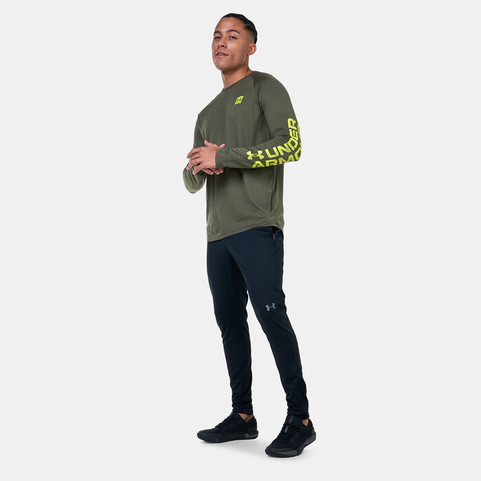 Under Armour Men's UA Tech™ Print Fill Long Sleeve Training T-Shirt Green image number 2