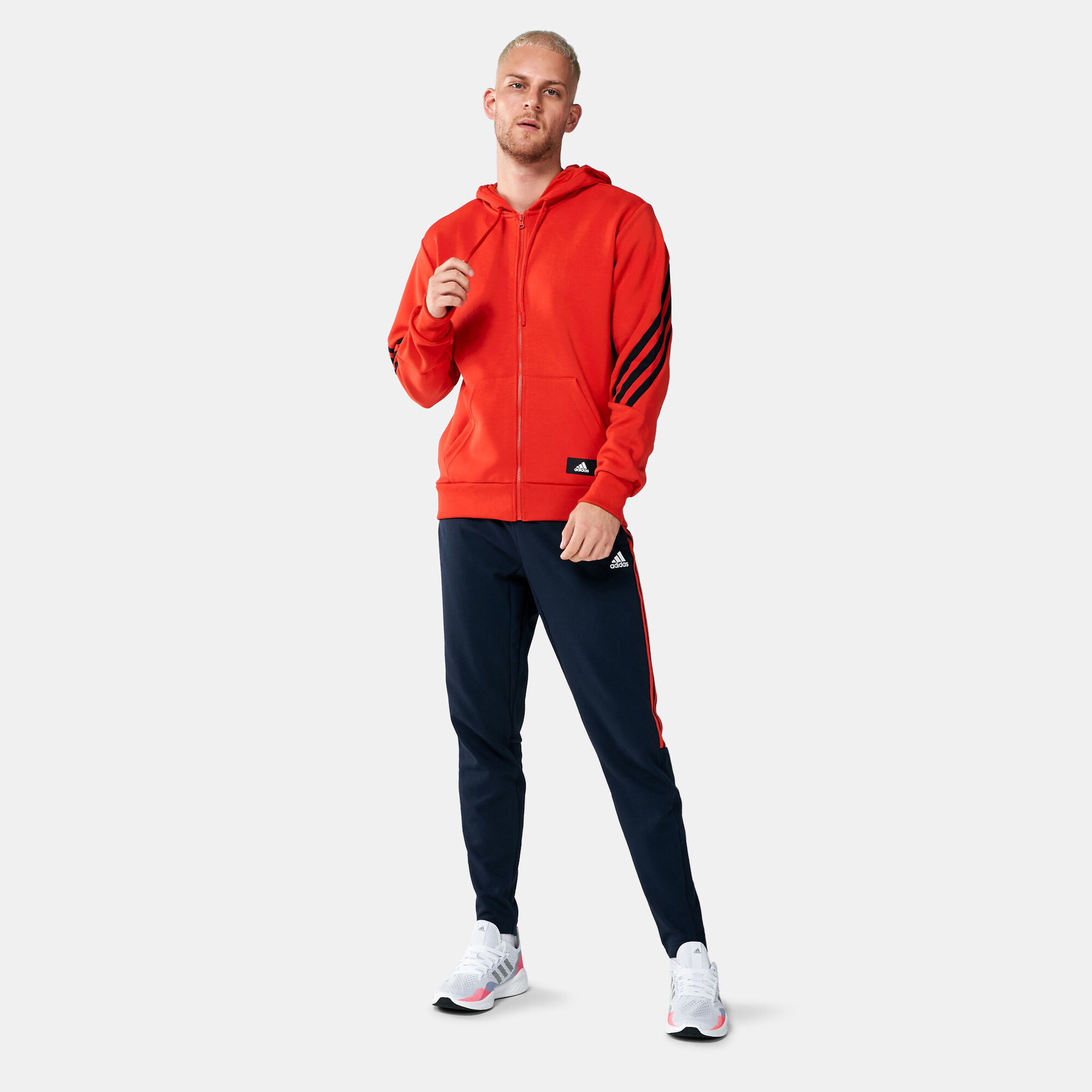 Red adidas hoodie clearance with black stripes