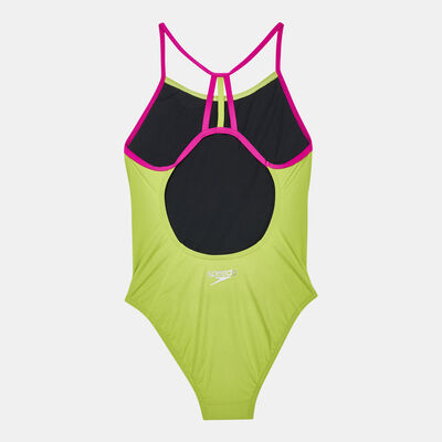 Speedo Kids' Lane Line Back Solid Swimsuit Green Speedo Kids' Lane Line Back Solid Swimsuit Green
