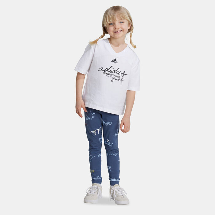 adidas Kids' Brand Love T-Shirt and Leggings Set (Young Kids) White adidas Kids' Brand Love T-Shirt and Leggings Set (Young Kids) White image number 0