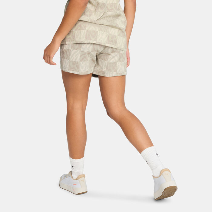 PUMA Women's Essential Graphic Shorts Beige PUMA Women's Essential Graphic Shorts Beige image number 1