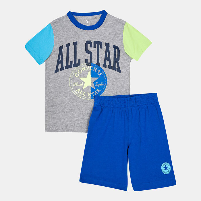Converse Kids' Colourblocked T-Shirt and Shorts Set Blue Converse Kids' Colourblocked T-Shirt and Shorts Set Blue image number 0