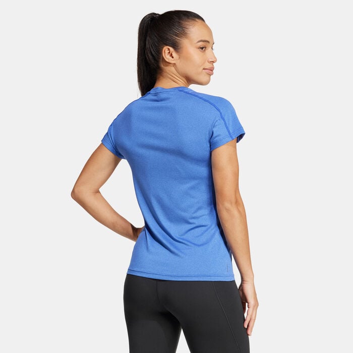adidas Women's AEROREADY Train Essentials Minimal Branding V-Neck T-Shirt Blue adidas Women's AEROREADY Train Essentials Minimal Branding V-Neck T-Shirt Blue image number 1