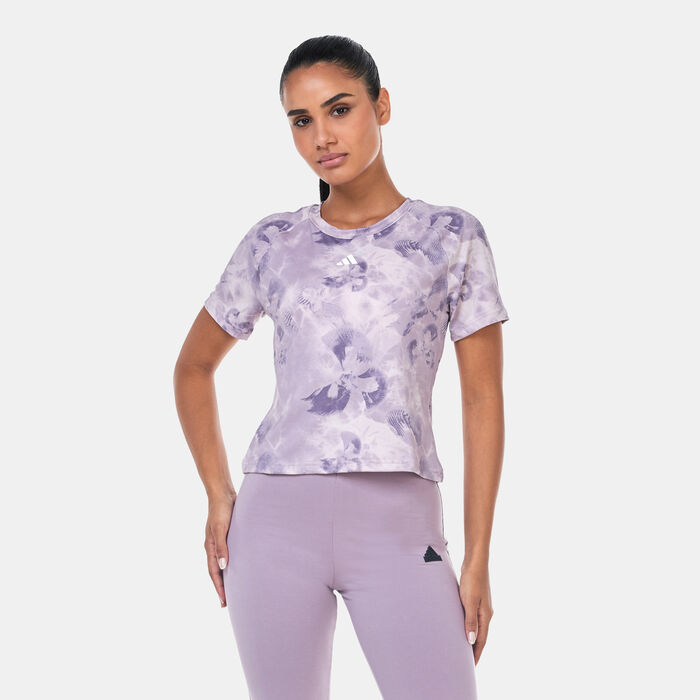 adidas Women's Train Essentials Tie-Dye Training T-Shirt Purple image number 0