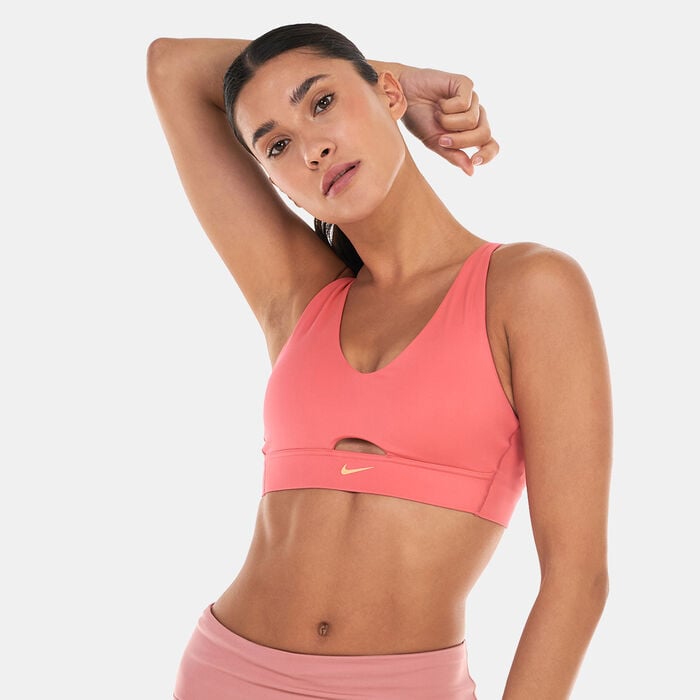 Nike Women's Dri-FIT Indy Plunge Cutout Sports Bra Peach Nike Women's Dri-FIT Indy Plunge Cutout Sports Bra Peach image number 0
