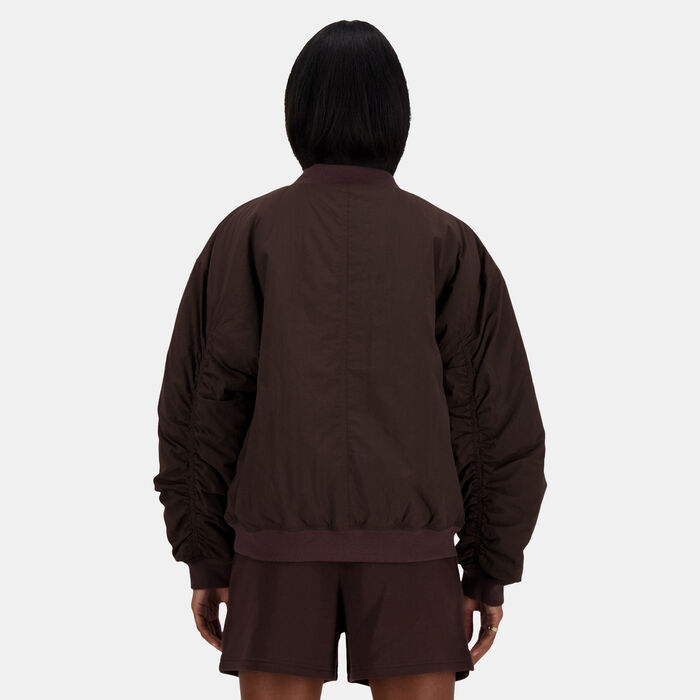New Balance Women's Linear Heritage Bomber Jacket Brown New Balance Women's Linear Heritage Bomber Jacket Brown image number 3