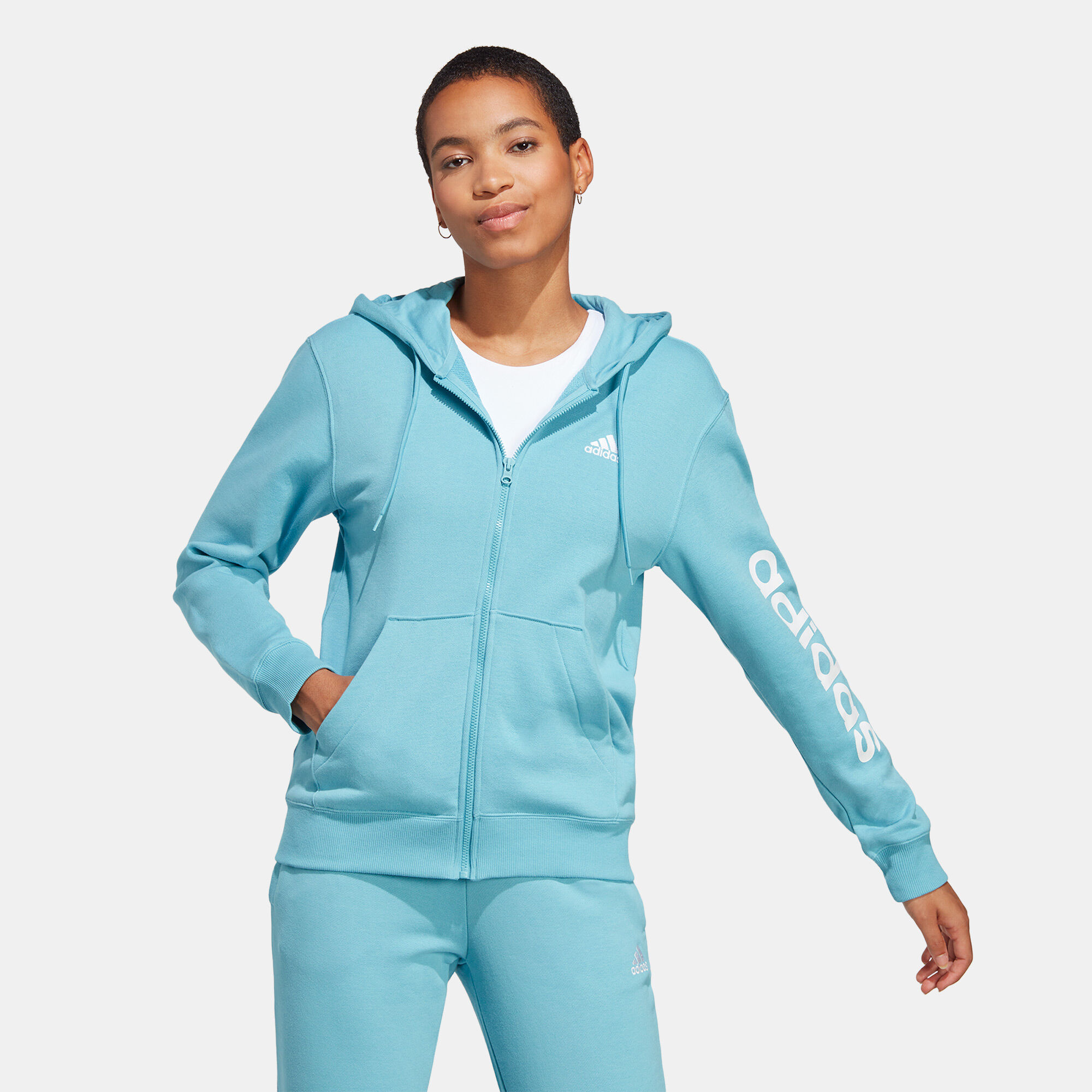 Adidas essentials linear full zip hoodie discount
