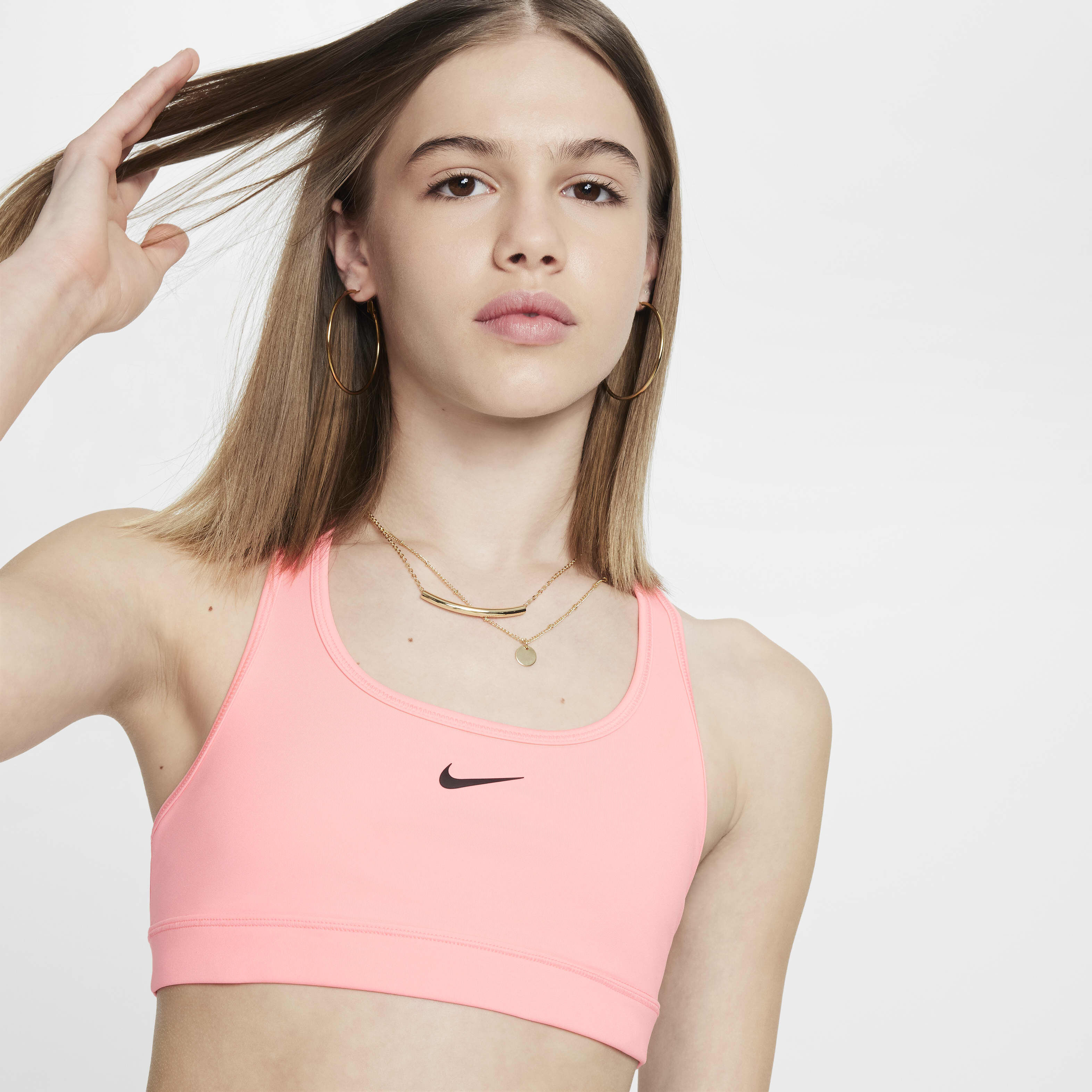 Shop Nike Kids' Swoosh Medium-Support Sports Bra Pink Online