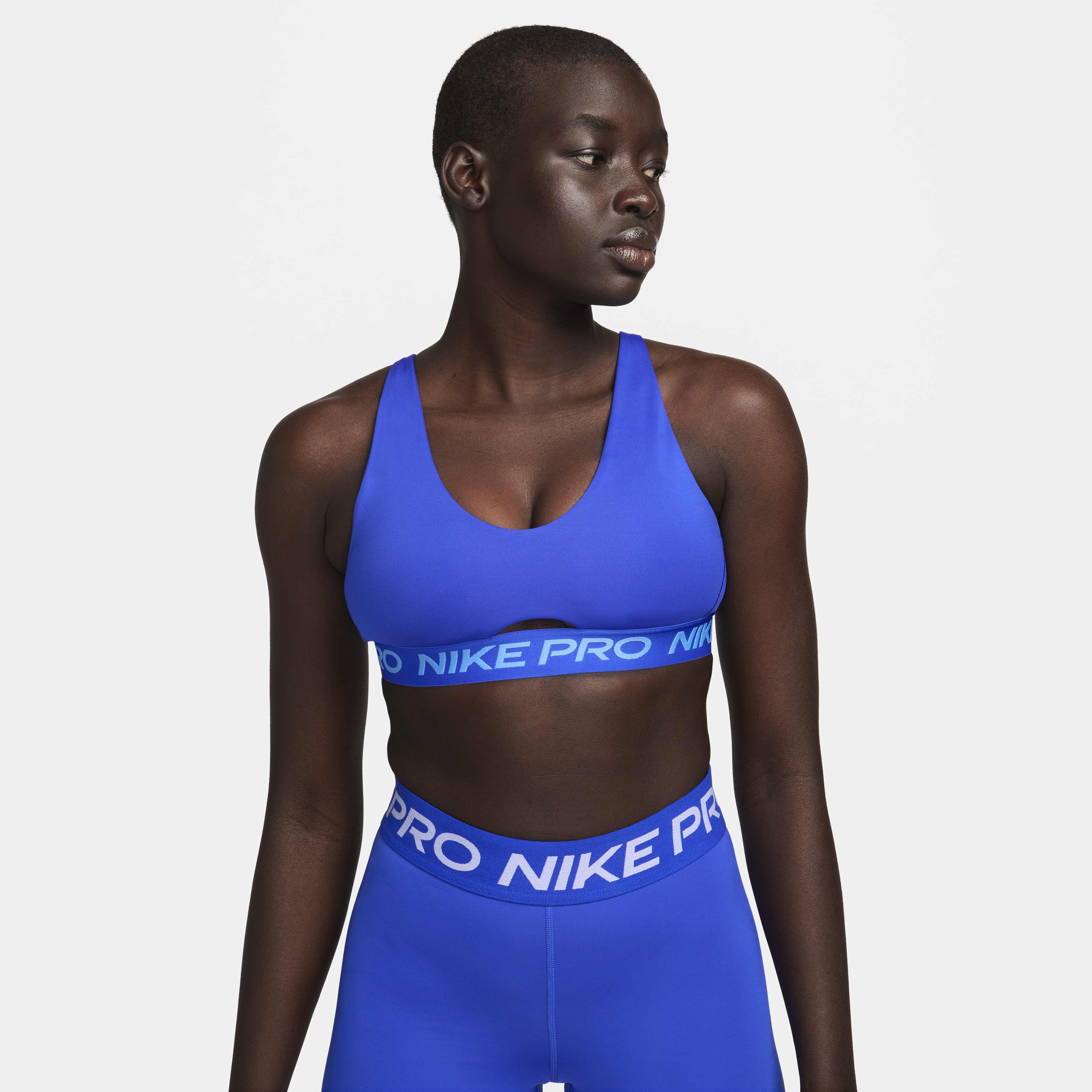 Women s Pro Indy Plunge Medium Support Padded Sports Bra Blue Nike in KSA SSS