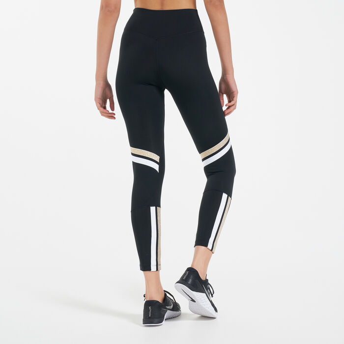 Nike Women's One Icon Clash Dri-fit Metallic-stripe Leggings In