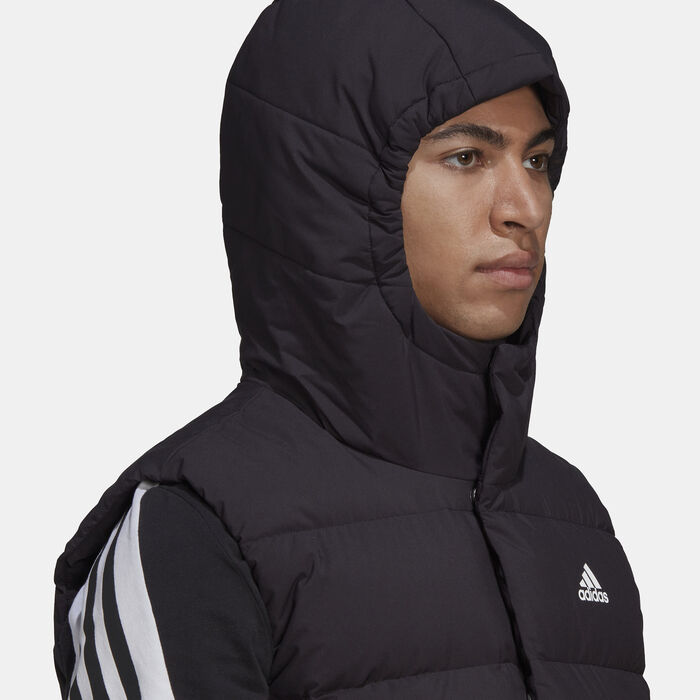adidas Men's Helionic Hooded Down Vest Jacket Black image number 3