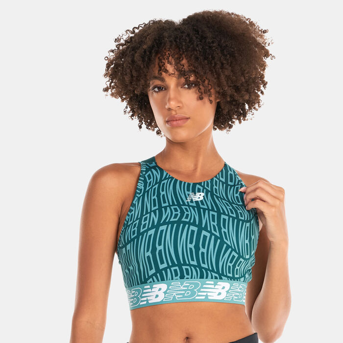 New Balance Women's Relentless Printed Cropped Sports Bra Green image number 0