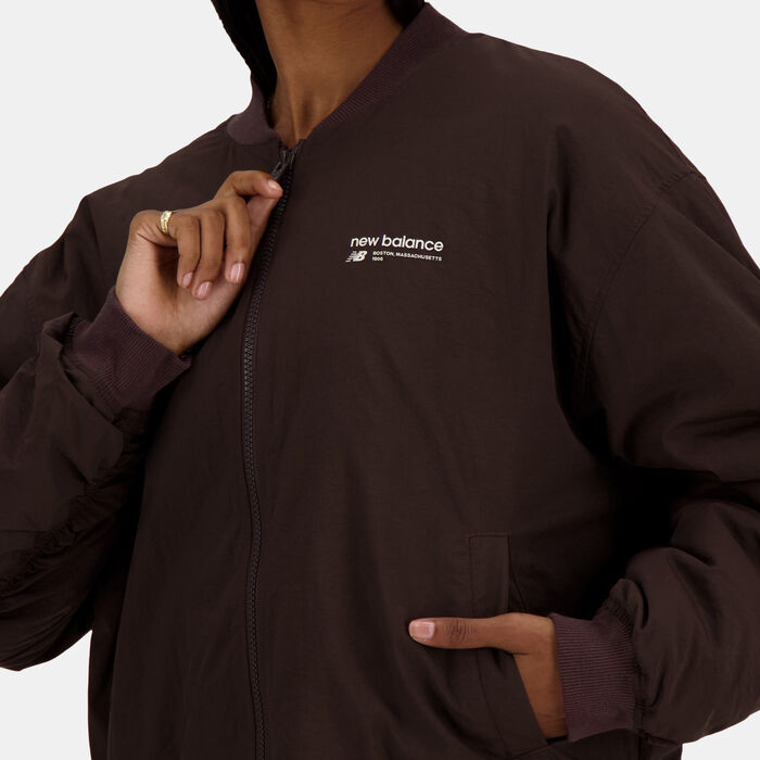 New Balance Women's Linear Heritage Bomber Jacket Brown New Balance Women's Linear Heritage Bomber Jacket Brown image number 7