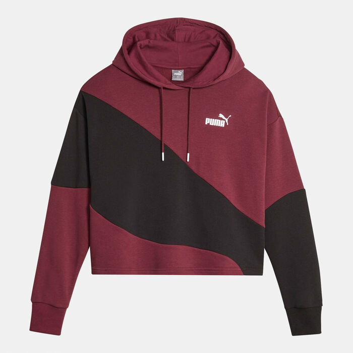 PUMA Women's POWER Cat Pullover Hoodie Maroon image number 0