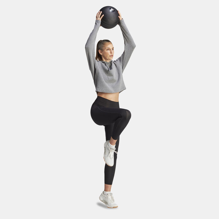 adidas Women's Train Essentials Train Cotton 3-Stripes Hoodie Grey adidas Women's Train Essentials Train Cotton 3-Stripes Hoodie Grey image number 2