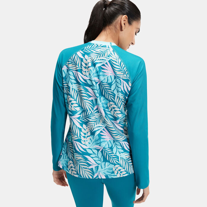 Speedo Women's Printed Long Sleeve Swimming T-Shirt Blue Speedo Women's Printed Long Sleeve Swimming T-Shirt Blue image number 1