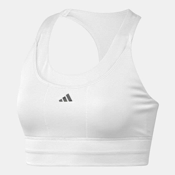 adidas Women's Run Pocket Medium-Support Training Sports Bra White image number 0
