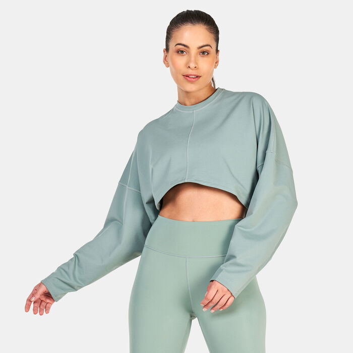 adidas Women's Yoga Studio Crop Sweatshirt Green adidas Women's Yoga Studio Crop Sweatshirt Green image number 0
