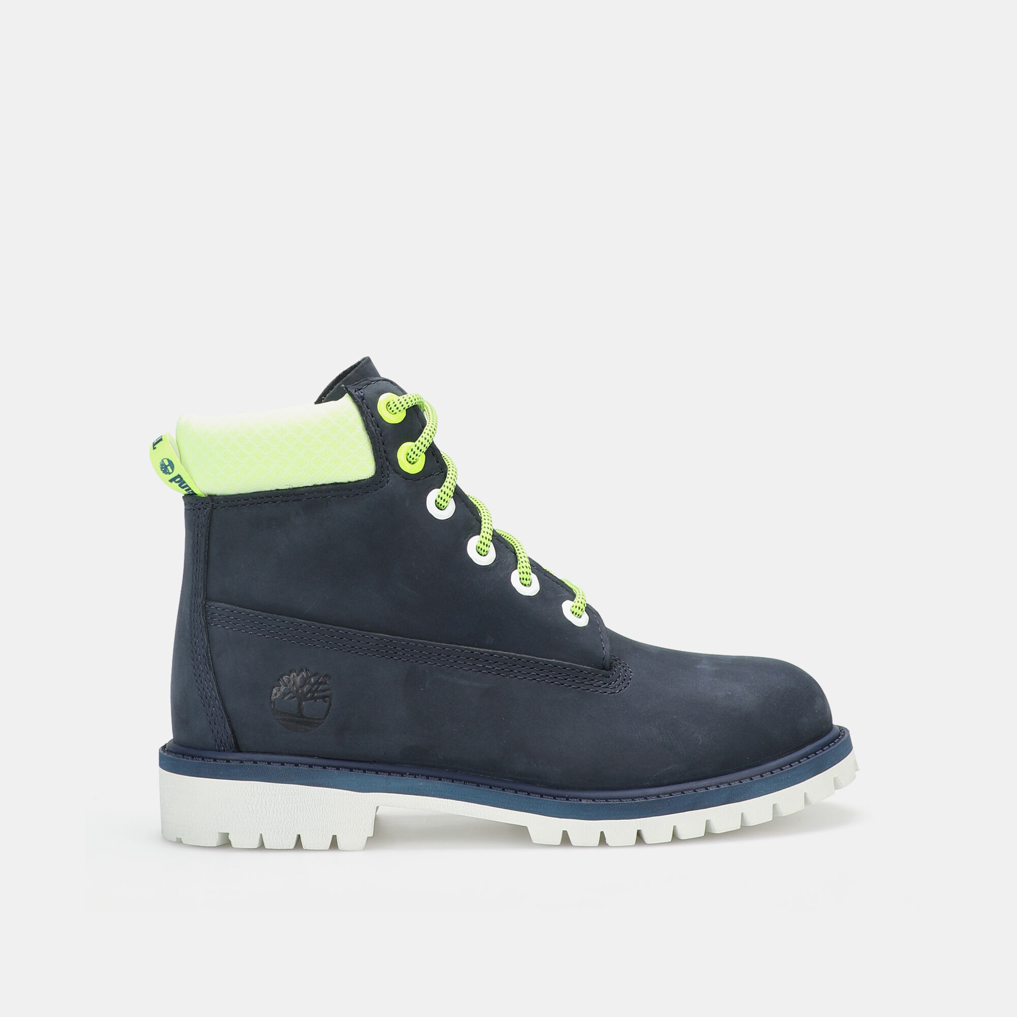 Neon green timberlands store