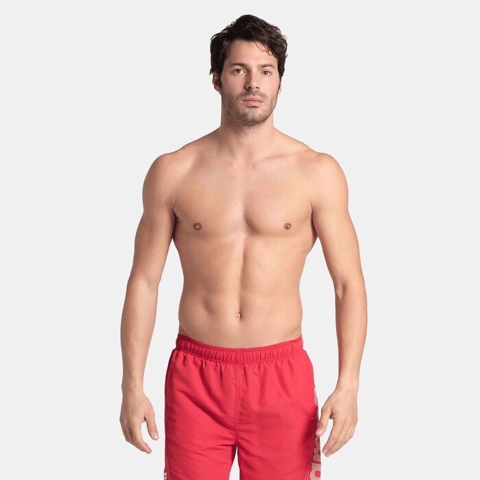 Arena Men's Fundamentals Logo Boxer Swimming Shorts Red Arena Men's Fundamentals Logo Boxer Swimming Shorts Red image number 0
