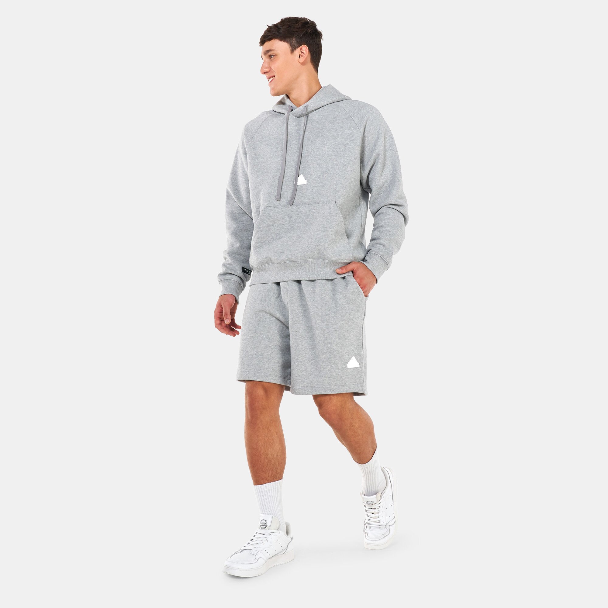 Adidas fleece shorts grey discount