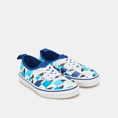 Vans Kids' Glow Checkerboard Sharks Authentic Elastic Lace Unisex Shoe Blue