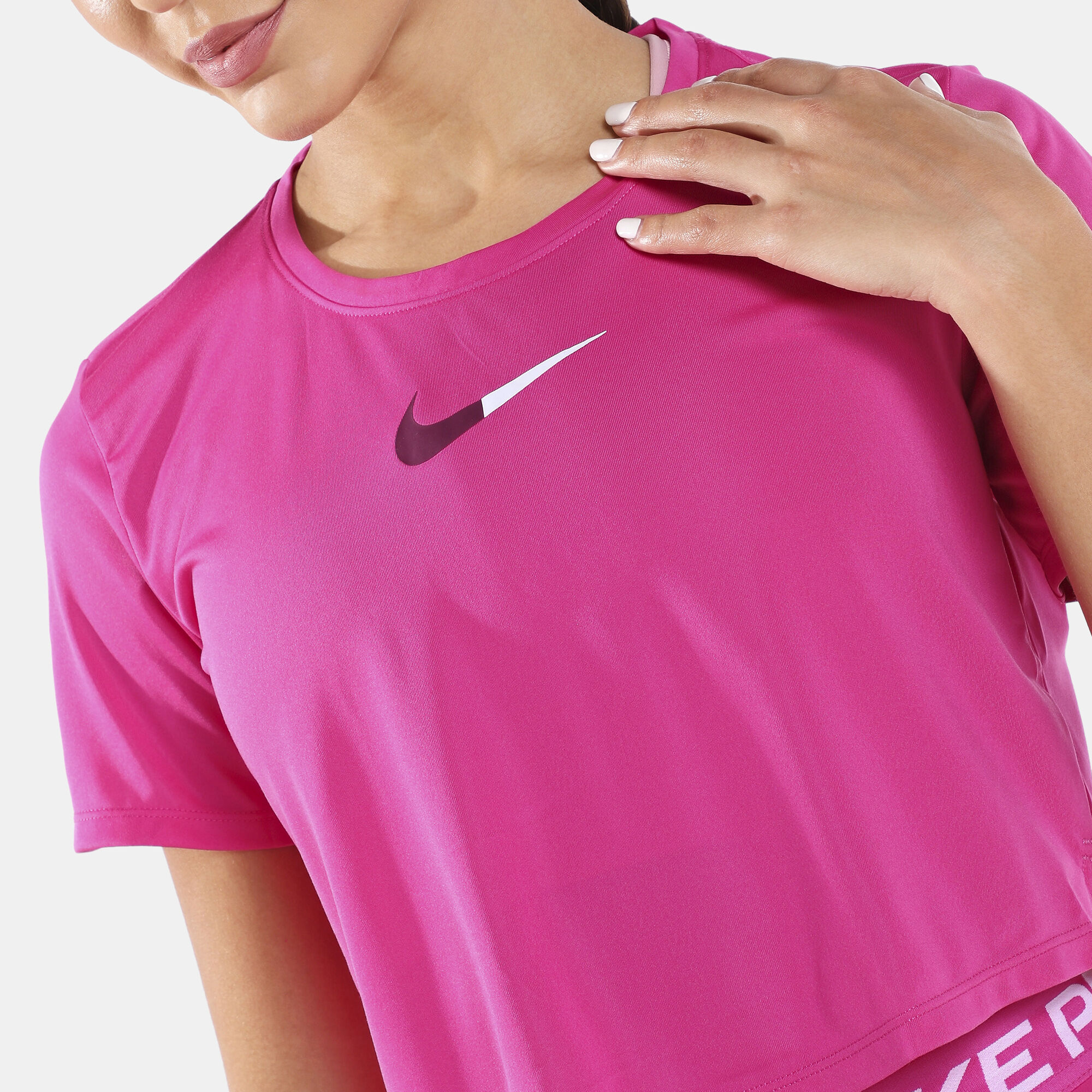 Pink nike crop top discount