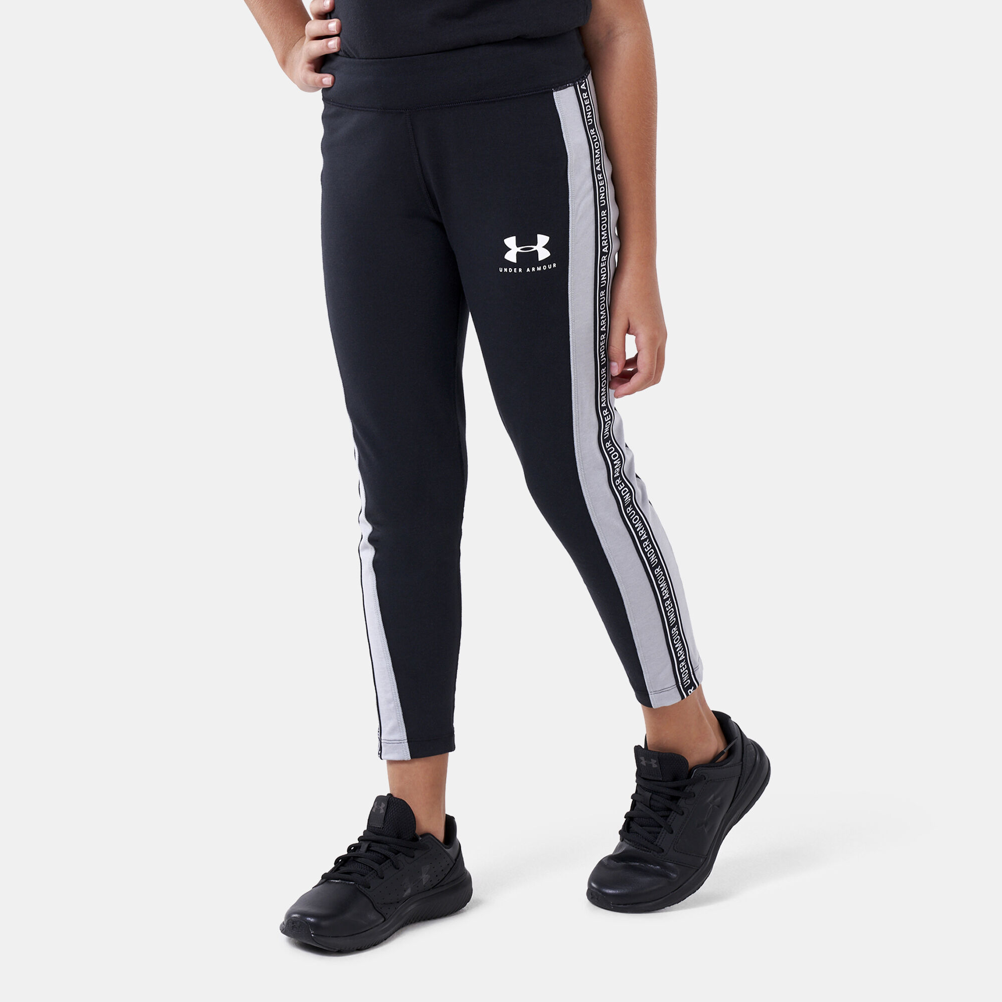 Kids SportStyle Taped Crop Leggings Older Kids Grey Under Armour in KSA SSS