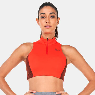 Nike Women's Dri-FIT Swoosh Mock-Zip Sports Bra Red