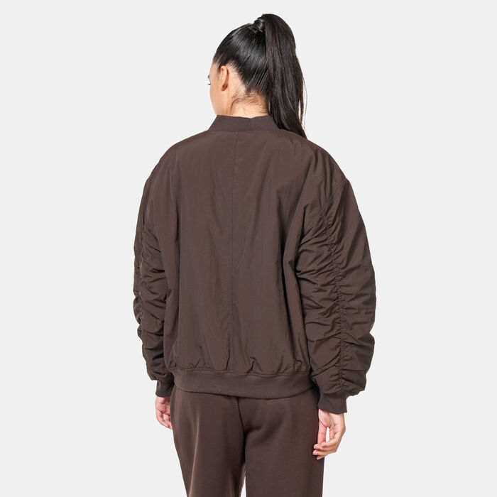 New Balance Women's Linear Heritage Bomber Jacket Brown New Balance Women's Linear Heritage Bomber Jacket Brown image number 2