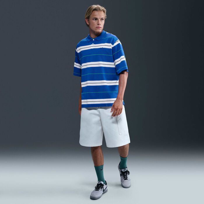 Nike Men's Sportswear Club Striped Polo Shirt Blue Nike Men's Sportswear Club Striped Polo Shirt Blue image number 3