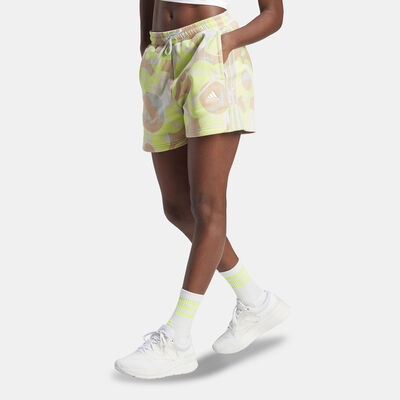 adidas Women's Floral Graphic 3-Stripes Printed Shorts Green adidas Women's Floral Graphic 3-Stripes Printed Shorts Green