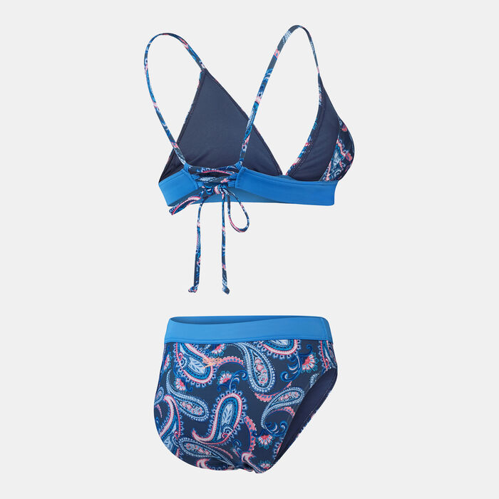 Speedo Womens Printed Banded Triangle 2-Piece Bikini Set Blue Speedo Womens Printed Banded Triangle 2-Piece Bikini Set Blue image number 1