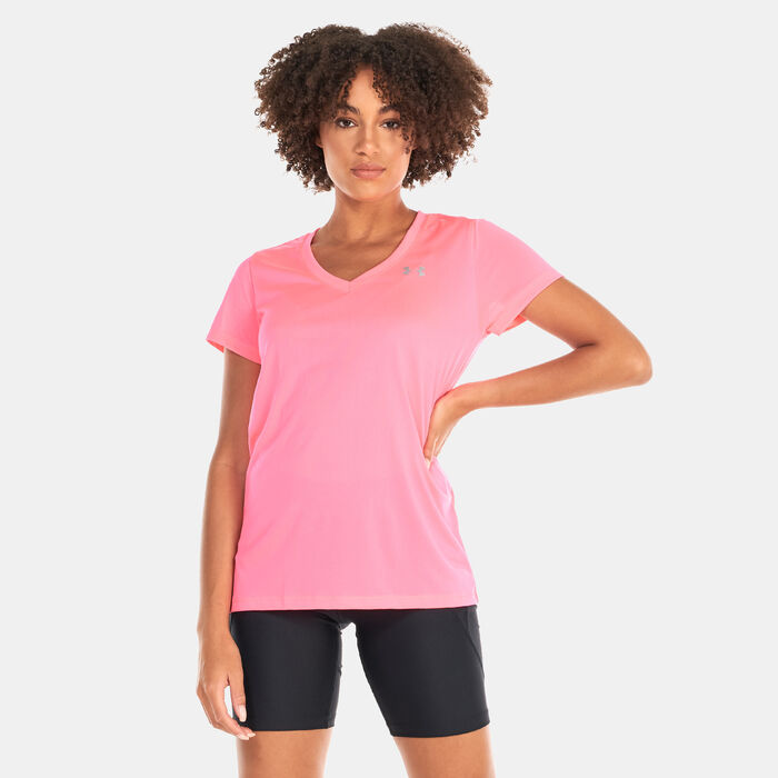 Under Armour Women's UA Tech™ V-Neck T-Shirt Pink Under Armour Women's UA Tech™ V-Neck T-Shirt Pink image number 0