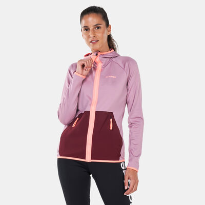 adidas Women's Terrex Tech Fleece Light Hooded Hiking Jacket Red