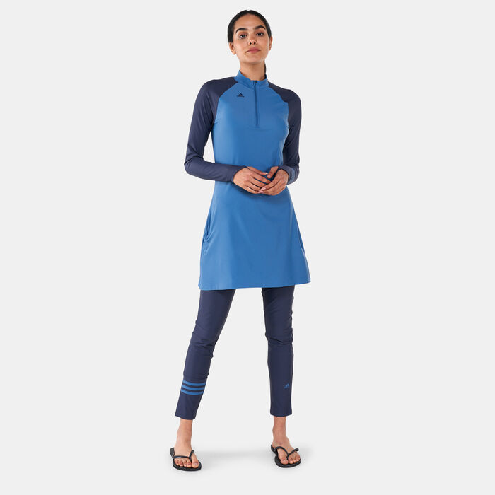 adidas Women's 3-Stripes Colorblock Long Sleeve Swimming Top Blue adidas Women's 3-Stripes Colorblock Long Sleeve Swimming Top Blue image number 2