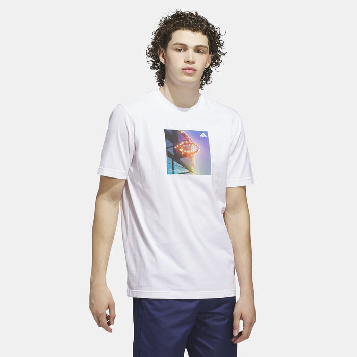 adidas Men's 3-Stripes Lights Hoops Graphic T-Shirt White image number 0