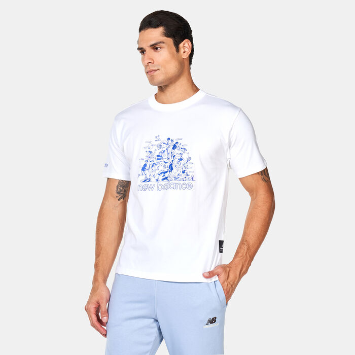 New Balance Men's Athletics Aron Leah Group Fun T-Shirt White New Balance Men's Athletics Aron Leah Group Fun T-Shirt White image number 0